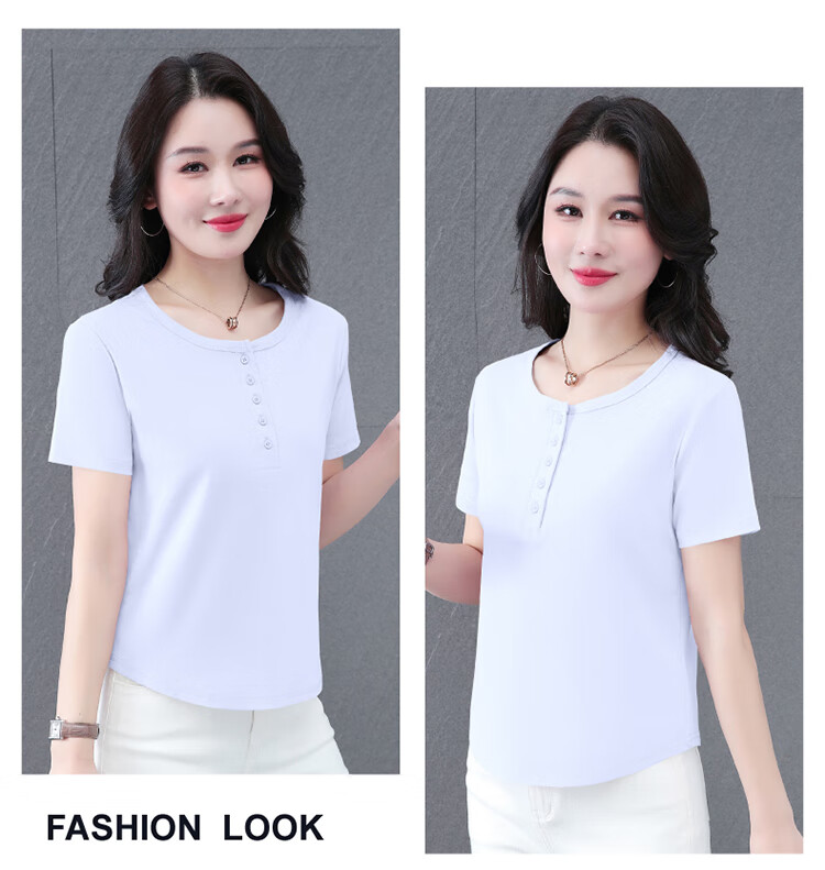 Woodpecker Women's Regular Shoulder Short Sleeve T-Shirt Casual 2025 Summer Slim Button Solid Color Half Sleeve Top Black L 8