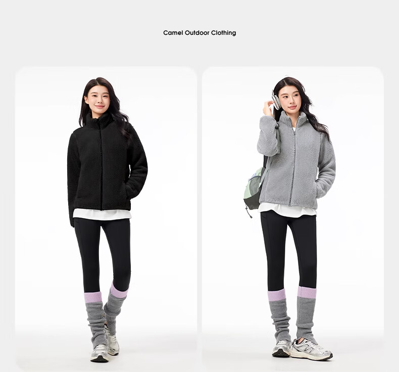 CAMEL Outdoor Fleece Jacket Long Sleeve Thickened Fleece Stand Collar Zip-up Fleece Coat Cold-resistant Jacket 5175A Light Frost White M 12