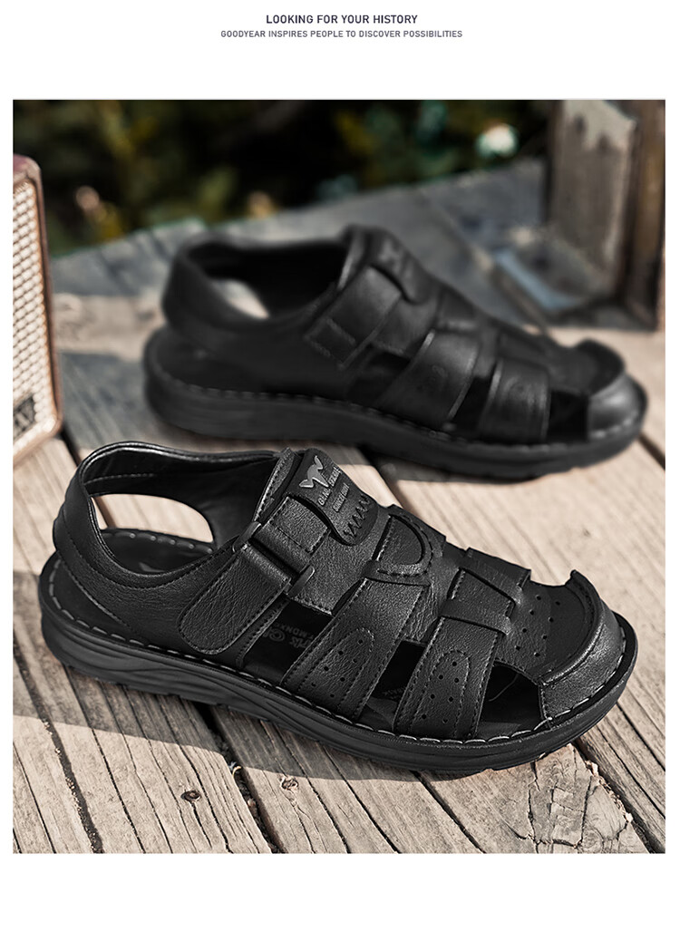 Bull Family Men's Summer Sandals Hollow Breathable Retro Thick Sole Durable Beach Shoes 25