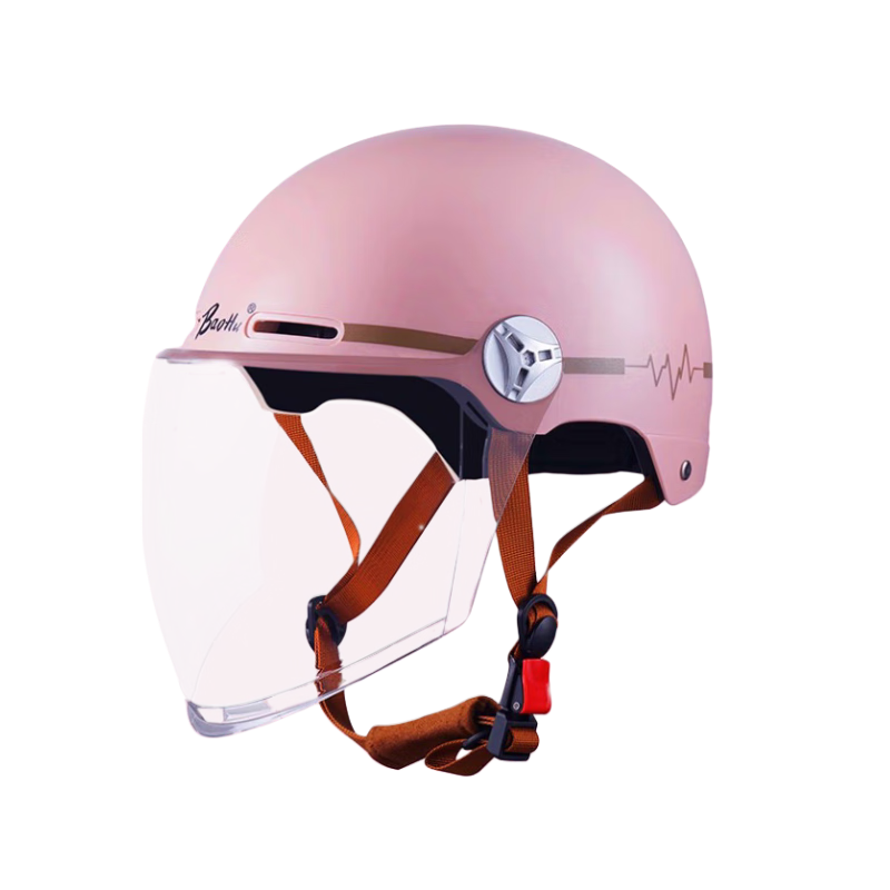 Baohu New National Standard 3C Certified Electric Motorcycle Helmet Summer Half Helmet Unisex Four Seasons Universal Girl Pink [Transparent Long Visor]