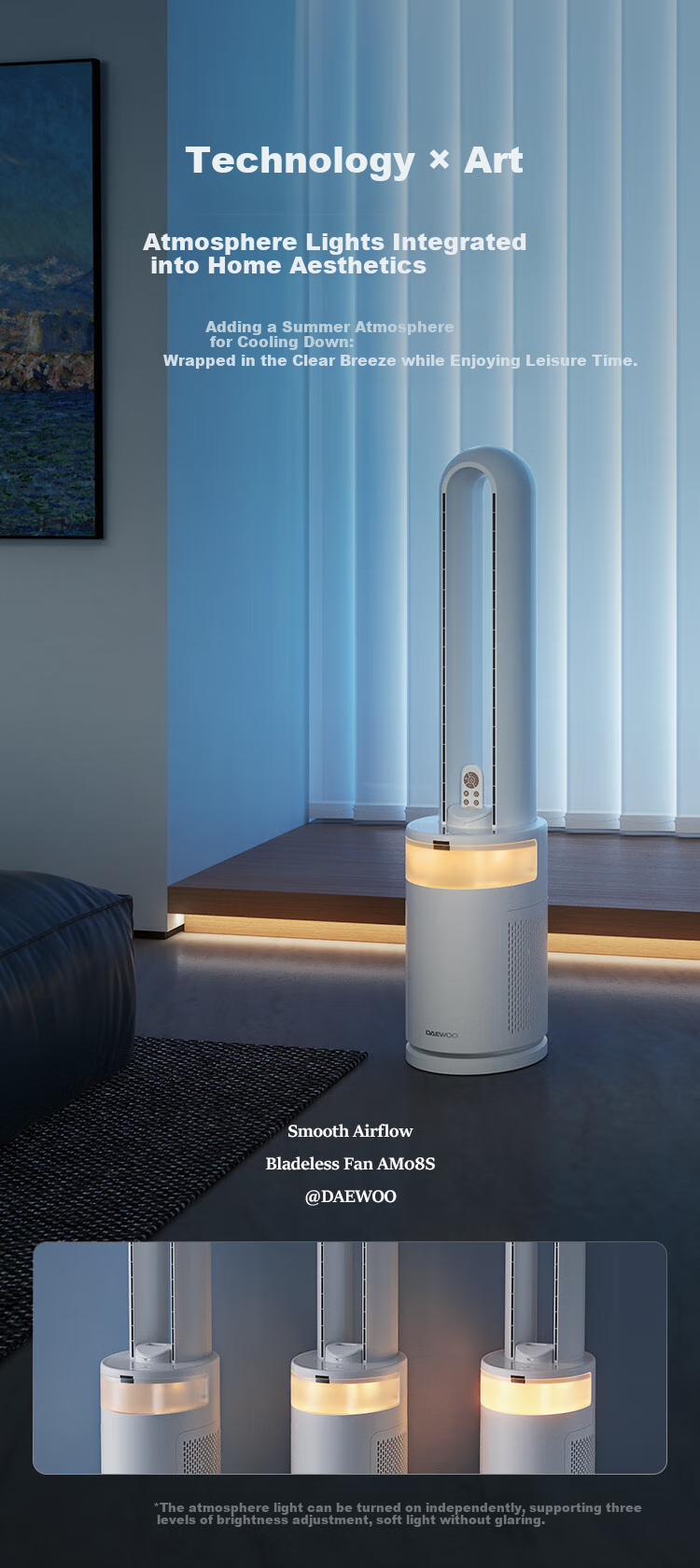 DAEWOO [Little Dolphin] Mother And Baby Grade Purifying Bladeless Tower Fan, DC Inverter Quiet Natural Gentle Wind Wide-Angle Oscillating Ambient Light Floor Fan, AM08S Mid-Autumn Festival Gift 4