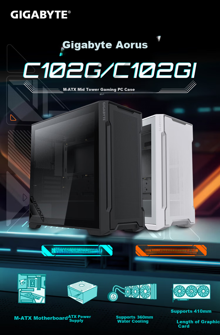 GIGABYTE Youlingbai C102GI Case, Tempered Glass Side Panel, Compatible with 360/240 Radiators, Quick-Release Dust Filter, White M-ATX/Top Mount 360/Magnetic Panel 1