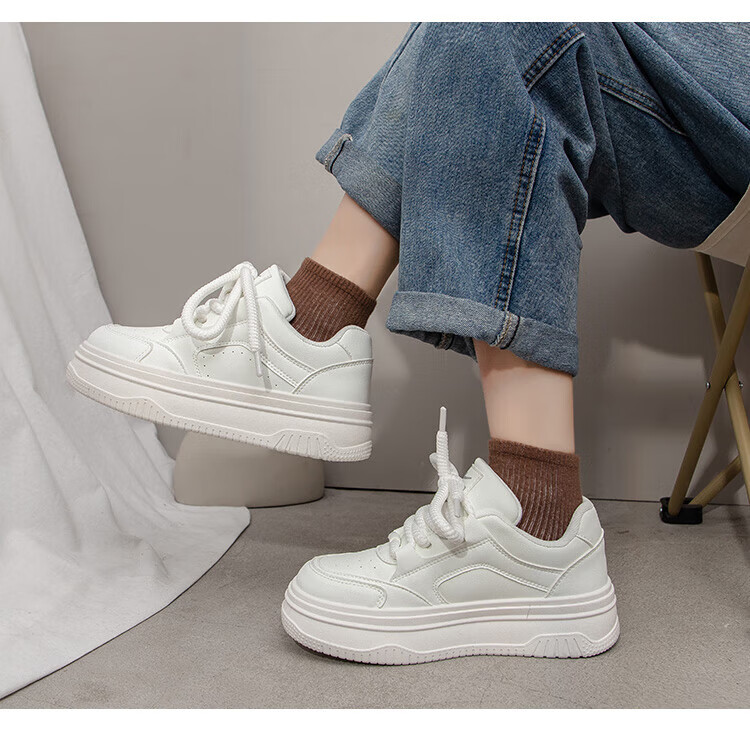 Huili Women's New Platform Sneakers, Thick-Soled Heightening Versatile Classic White Shoes for Women, J573Z, White, Size 39 8