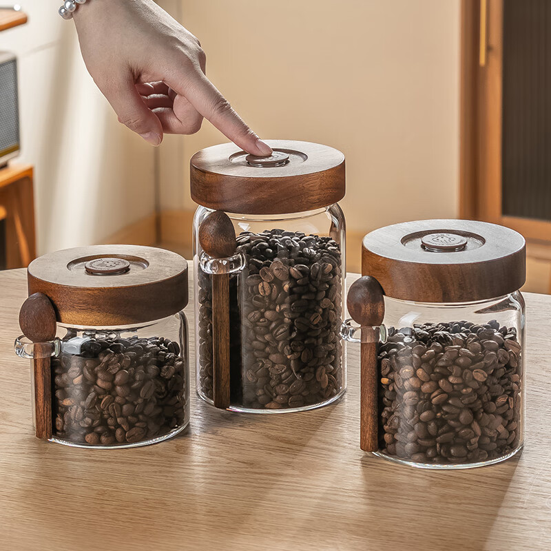 CRISTALGLASS Glass Coffee Bean and Powder Airtight Storage Jar with Automatic Air Valve, Food-Grade Tea Canister with Spoon