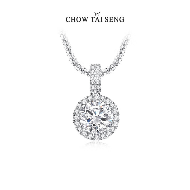 CHOW TAI SENG Dazzling Starry Sky Necklace, Pure Silver S925, Ice Crystal Light Luxury Classic Sweater Chain, Birthday Gift for Girlfriend