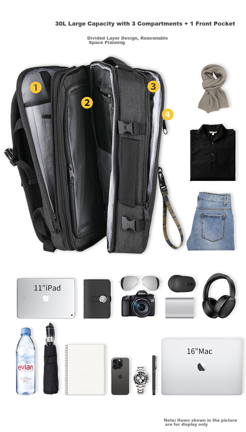 CAT Backpack, 15.6-Inch Laptop Bag, Business Backpack, Travel Bag, Large Capacity Expandable, Simple Gift, Black, 84503 7