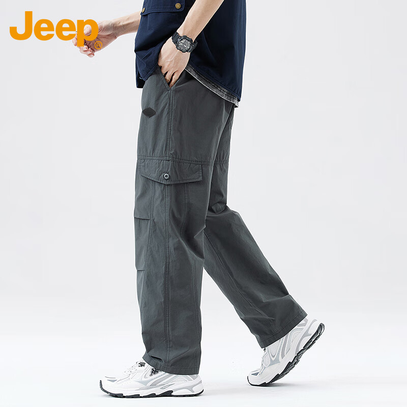 JEEP Ice Silk Pants for Men, Workwear Style, Spring And Summer Tactical Casual Trousers, Loose-Fitting Trendy Men's Pants, Gray, 4XL