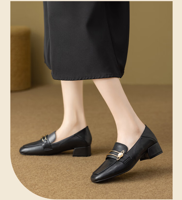 ZHR High Heels for Women, 2026 New Style Women's Shoes, Pearl Buckle Loafers, Women's Commuter Leather Shoes, Two-Way Wear K170 Beige 36 15
