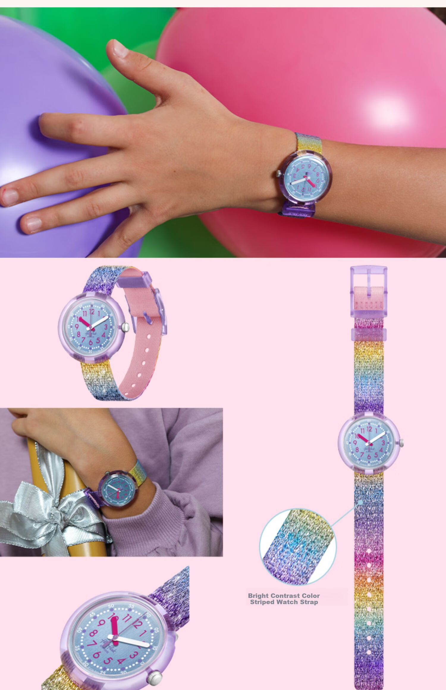 Swatch Flik Flak Children's Swiss Quartz Watch, Elementary School Birthday Gift, Rainbow Light 2