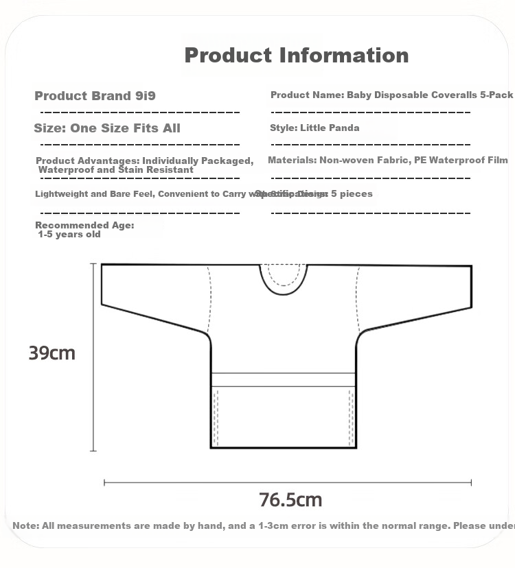 9I9 Baby Disposable Coverall, Eating Bib, Splash-Proof Clothing, Waterproof Sleeves, Detachable, 5 Individually Packaged, A128 2