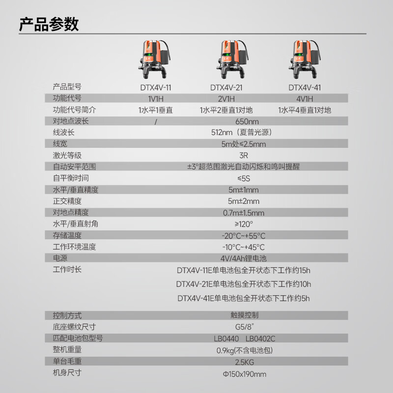 Dongcheng Two-Line Spirit Level, Green Light High-Precision Strong Light Infrared Laser Level DTX4V-11E2, Battery *2