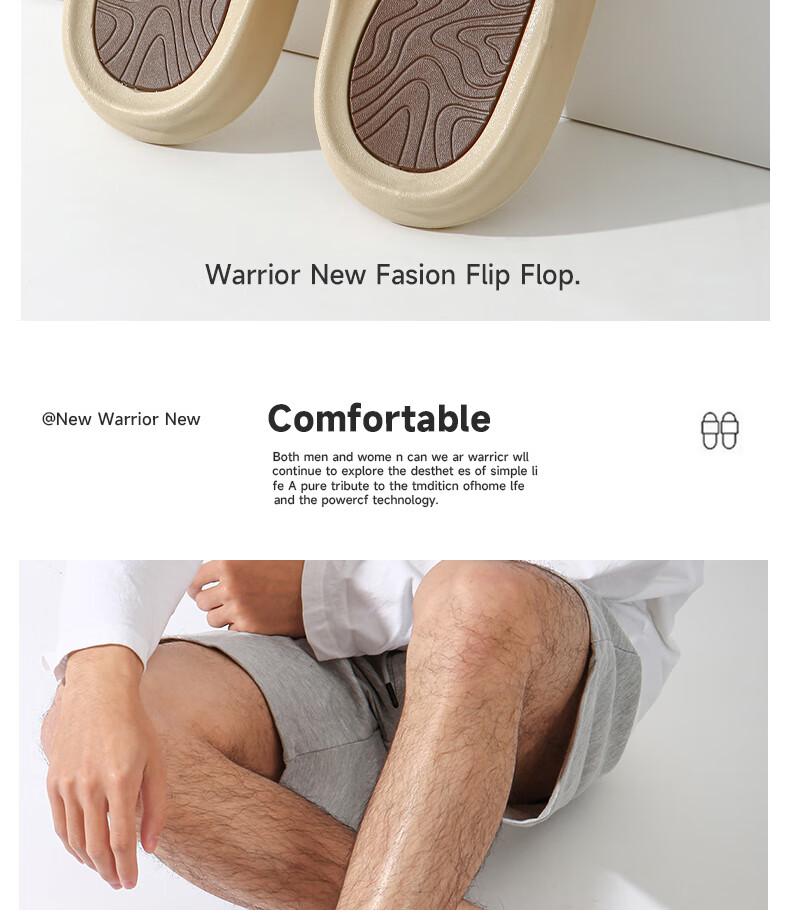 Warrior Men's Summer Anti-Odor Anti-Slip Slippers with Cloud-Like Comfort for Outdoor and Bathroom Use 3962-1 White Black Size 46-47 9