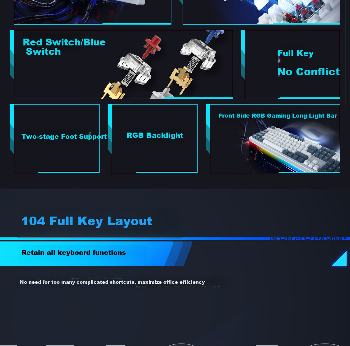 ThundeRobot K104S Wired Mechanical Keyboard with Backlight for Home, Computer Gaming, Laptop, Office Use, Full Anti-Ghosting, No Fear of Backlash, for Honor of Kings And CS2, Black, Red Switches, 104 Keys 3