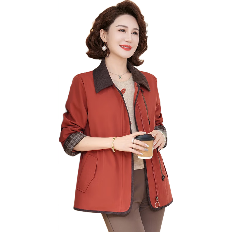 Qiufulu Mother's Day Practical Gift for Mom Spring Jacket Middle-aged and Elderly Women's Spring and Autumn Coat Stylish Windbreaker for 50s and 60s