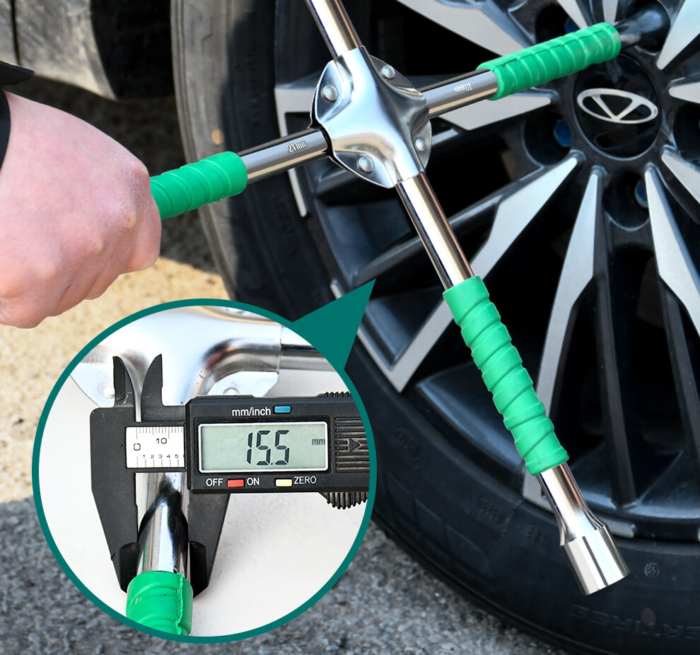 QL Cross Wrench Portable Car Tire Wrench Labor-Saving Tire Removal Tool 20-Inch Green Rubber Handle 6