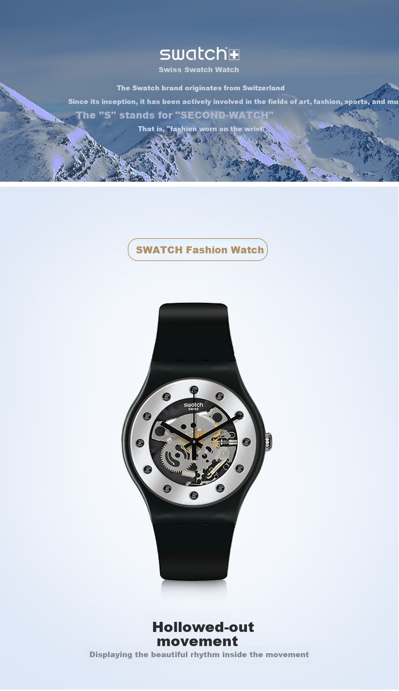 Swatch Swiss Watch, Original Series Skeleton Men's Quartz Watch, Holiday Gift, Christmas Silver Charm 2.0 1