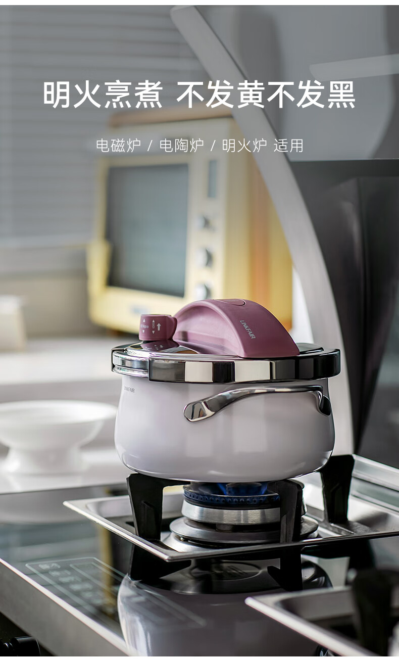 LINKFAIR 4L Mini Stainless Steel Pressure Cooker Explosion-Proof Household High-Pressure Cooker One-Button Press Gas and Induction Cooker Compatible 6