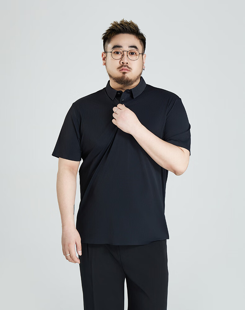 Ayoupang Large Size Men's High-End Business Polo Shirt, Premium Elastic Ice Silk Short-Sleeve Shirt for Men, Plus Size, Summer Wear 7