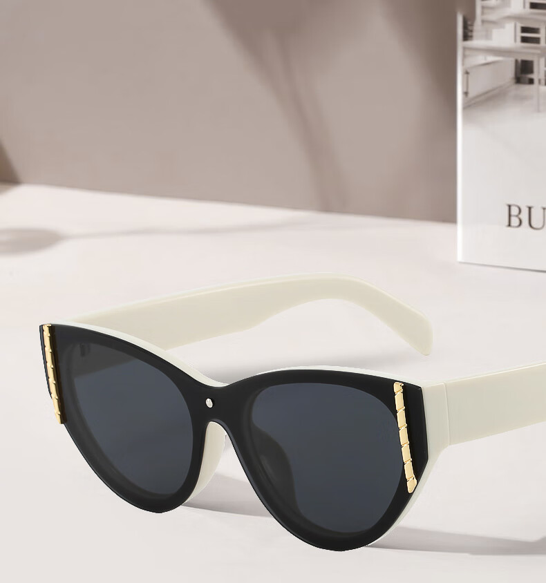 Cuntiandaofu Cat Eye Sunglasses, Vintage Square Face Large Frame Integrated High-End Look, Beige Frame with Dark Gray Lenses 4