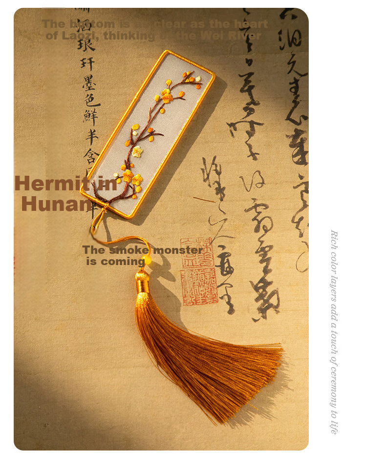 Hangsilu Silk Scarf, Women's Suzhou Embroidery Bookmark Pen Set, Mulberry Silk Shawl Scarf, Gift for Mom's Birthday, High-End Practical Present 23