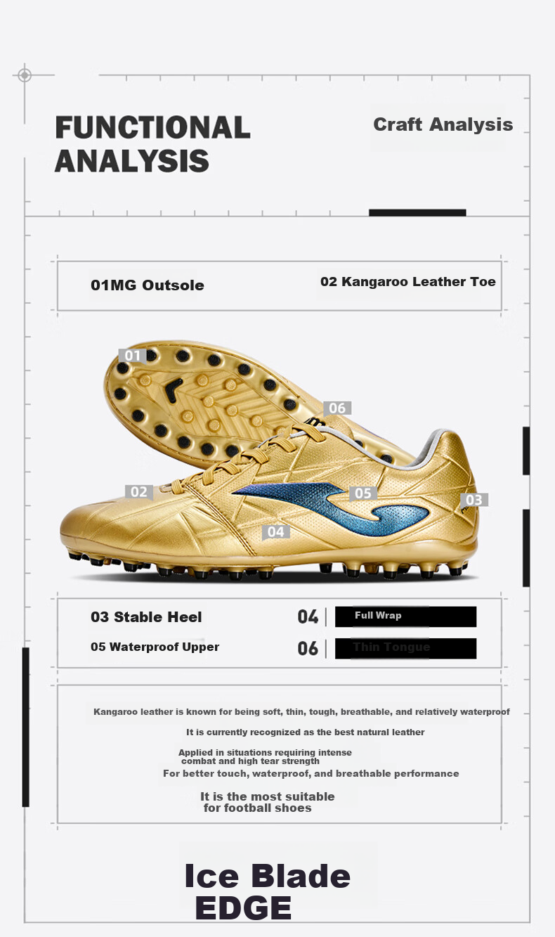 JOMA Kangaroo Leather Soccer Shoes for Men, MG Short Studs, Non-Slip, Wear-Resistant, Professional Football Training Shoes, White, Size 45 3