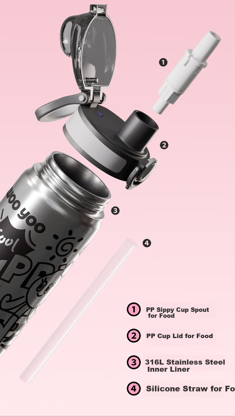FGA Fuguang Straw Insulated Cup, 316L Stainless Steel, Large Capacity, for Men And Women, Students, School Use, Sports Water Bottle 17