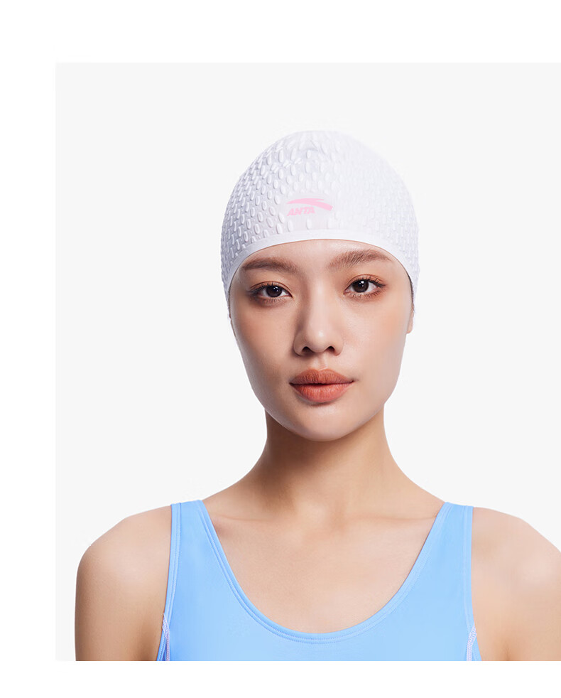 ANTA Adult Water Drop Swim Cap Hydrophobic Particle Swim Cap Waterproof Non-Tight Long Hair Swimming Cap Black 22