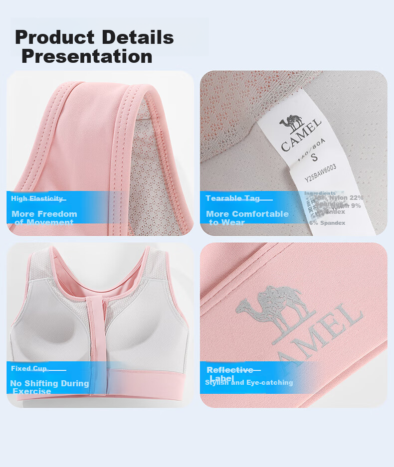 CAMEL Quick-Dry Sports Bra for Running And Fitness, One-Piece Tank Top Y25BAWL6003 Phantom Black L 25