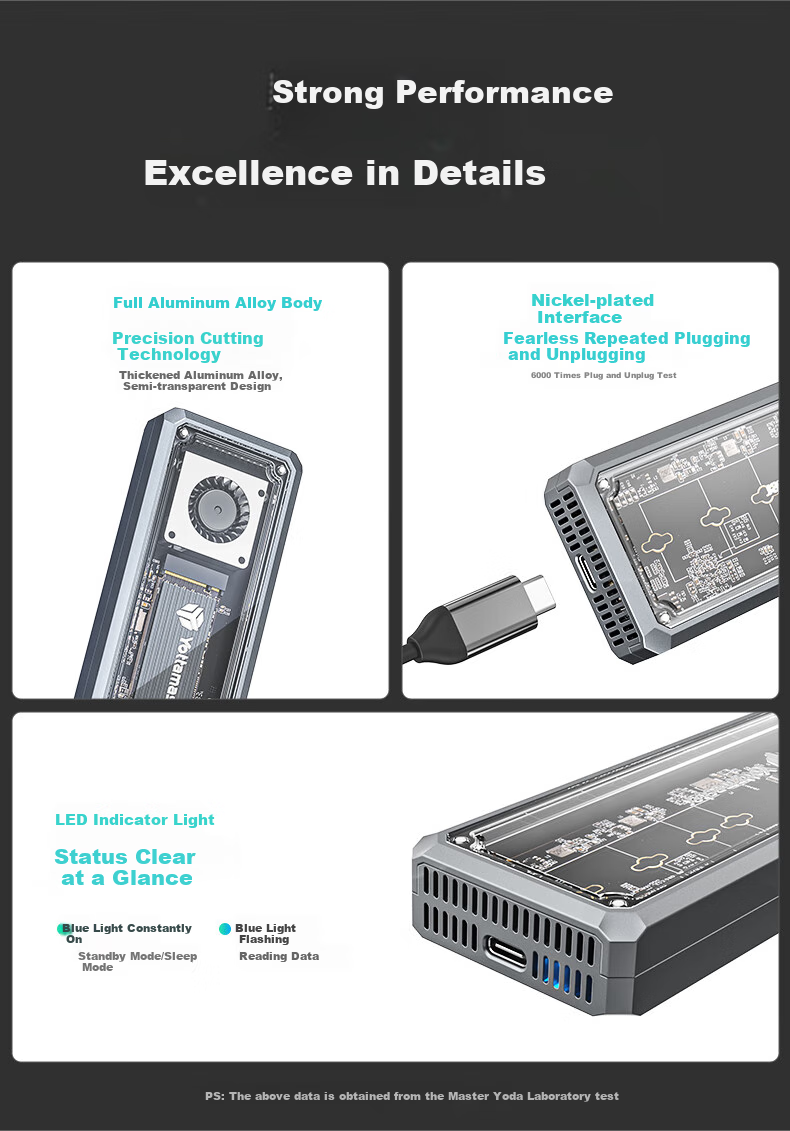 Yottamaster SSD Enclosure USB4 40Gbps M.2 Hard Drive Case Compatible with Thunderbolt 4/3, Suitable for Computers And Laptops, External Hard Drive Enclosure 14