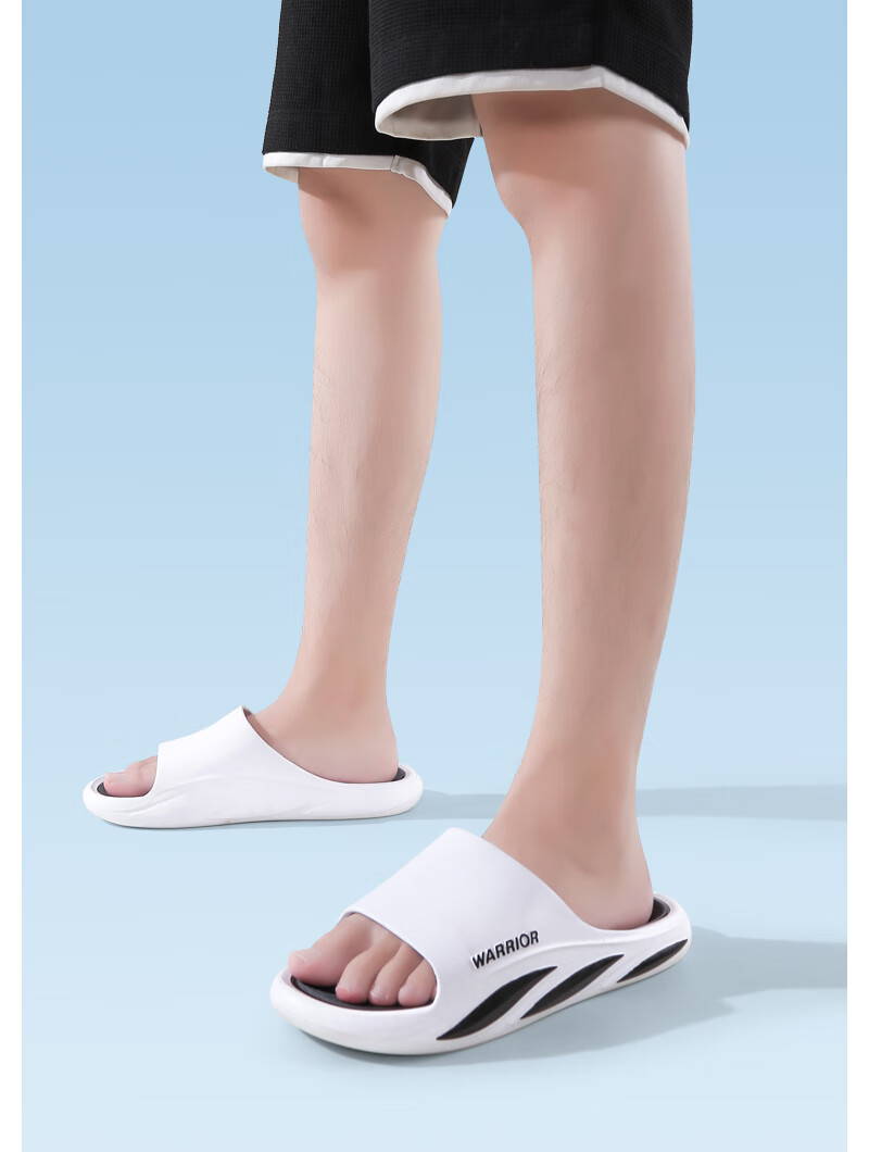 Warrior Men's Odor-Resistant Non-Slip Slippers Summer Indoor Home Bathroom 3991 White Black Size 42-43 14