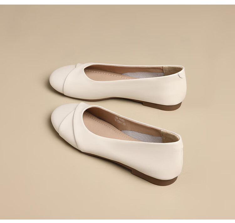 ZHR Women's Genuine Leather Vintage Casual Flats Soft Sole Low-Cut Shoes AH582 Beige Size 39 26
