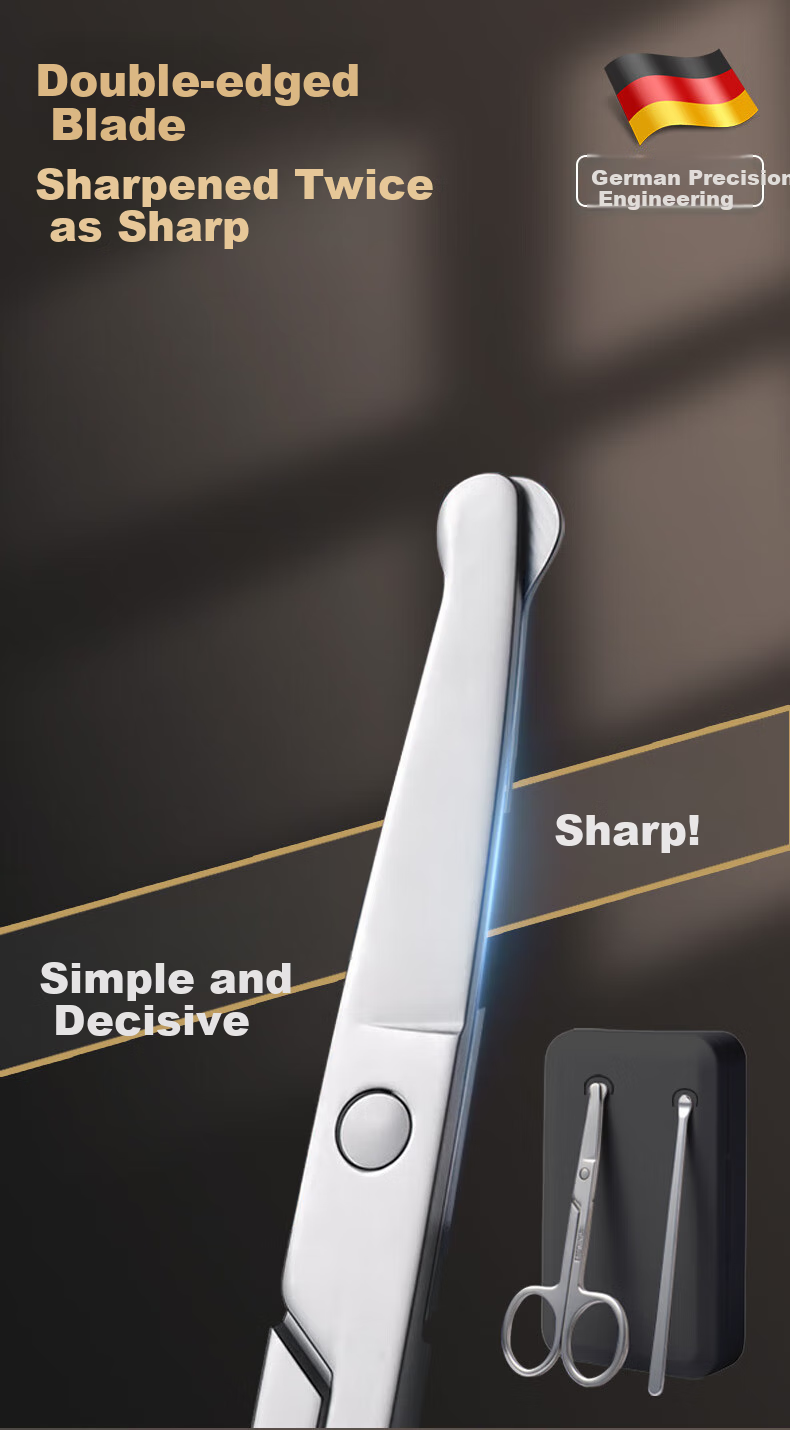 Huanlinkai Stainless Steel Nose Hair Scissors for Men, Round Tip Beard Trimmer, Small Black Scissors 4