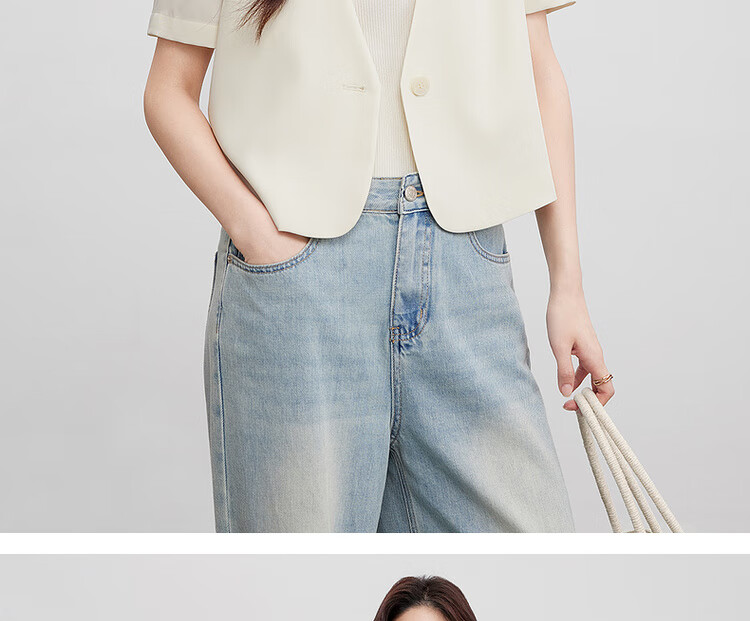Sentubila Women's Summer Cool Feeling Sun Protection High-End Padded Shoulder Short Blazer Jacket Apricot M 17