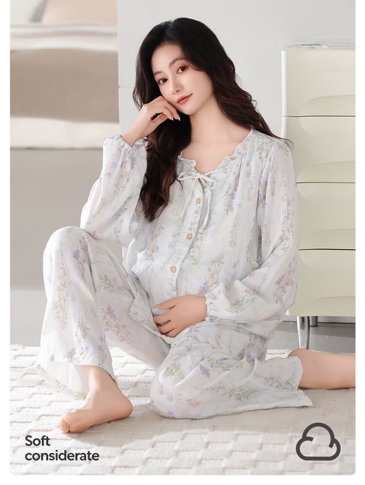 JOYNCLEON Summer Thin Bamboo Cotton Maternity Pajamas Postpartum Nursing Hospital Gown with Chest Pads Homewear Blue L Jyz157092 14
