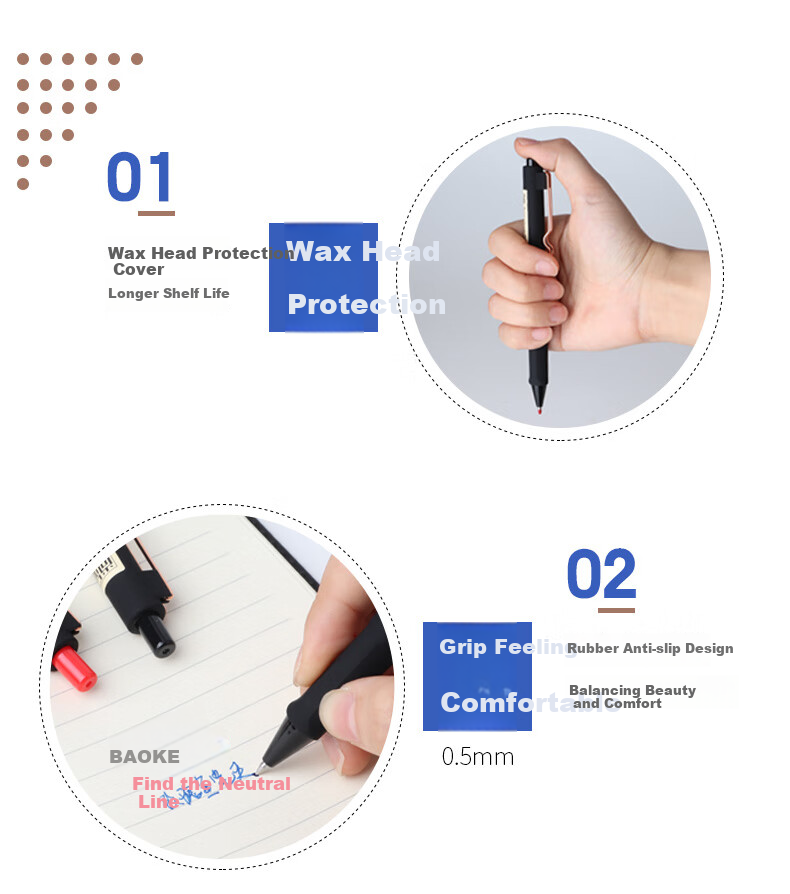 BAOKE PC3788 Retractable Gel Pen, 0.5mm, Black Ink, 12 Pens/box, Office Supplies 6