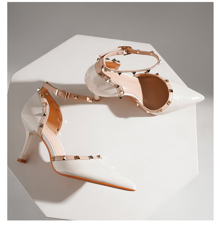 ZHR Rivet High Heels for Women, Elegant Pointed Toe, Socialite Style, Thin Heel Pumps, Sexy Closed-Toe Sandals for Women, IE02, Nude Pink, Size 34 36