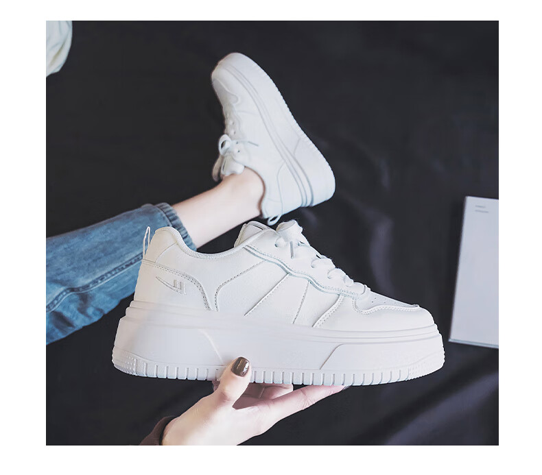 Warrior Women's Shoes, White Sneakers, Skateboard Shoes, New Spring 2026 Leather Dad Shoes, Thick-Soled Heightening Versatile Casual Sports Shoes 5