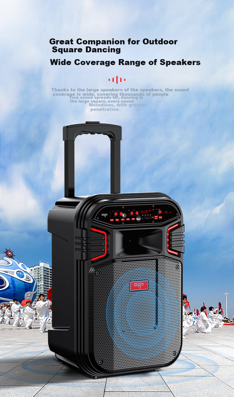 Aigo S615 Outdoor Square Dance Speaker, 15-Inch High-Power Amplifier, Portable Bluetooth Speaker with Handle for Home Use And Street Vending, Wooden Cabinet Design, Standard Versio 3