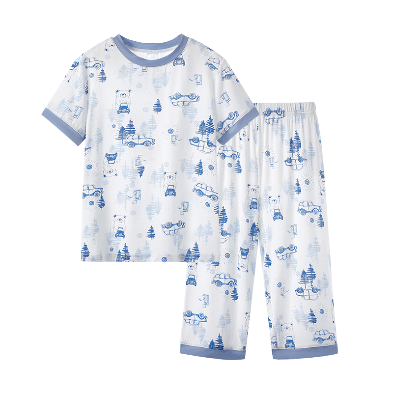 YEEHOO 50S Lenzing Modal Children's Pajamas, Boys And Girls Summer Thin Short-Sleeve Lightweight Children's Loungewear