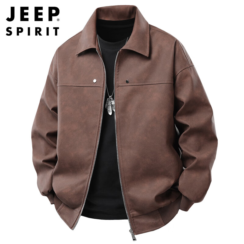 JEEP SPIRIT Men's Leather Jacket, Casual High-End Style Trendy Suede Coat for Autumn And Winter