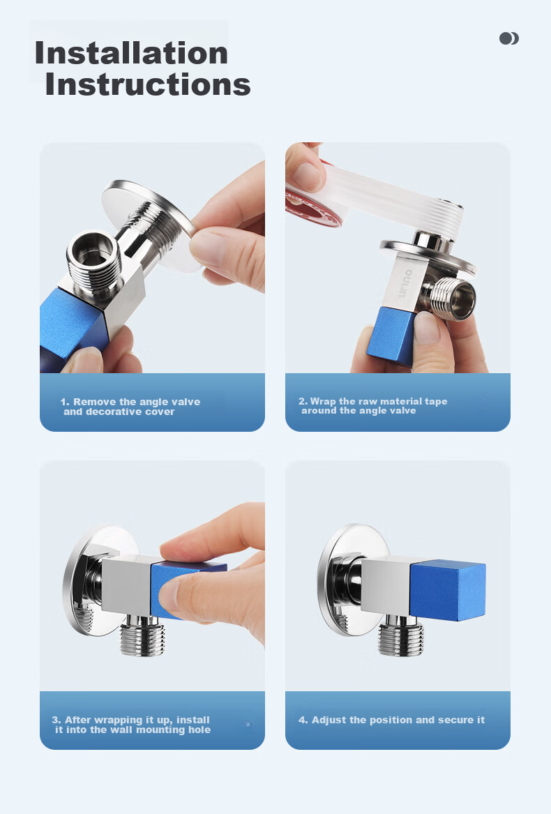 OULIN Angle Valve, Copper Triangular Valve, Thickened And Extended Hot And Cold Water Angle Valve, Figure-Eight Stop Valve, 1/2 Inch Diameter, 2-Piece Set, JF206 13