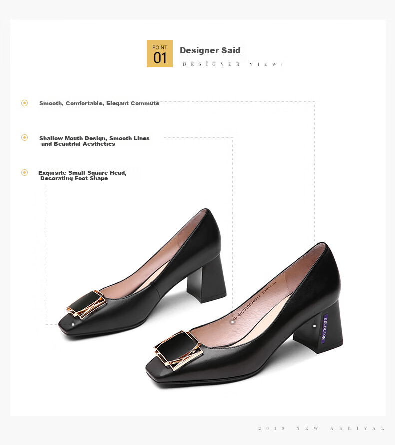 Goldlion Women's Square Toe Chunky High Heel Simple Metal Buckle Low-Cut Work Pumps 68291009601P - Black - Size 36 2