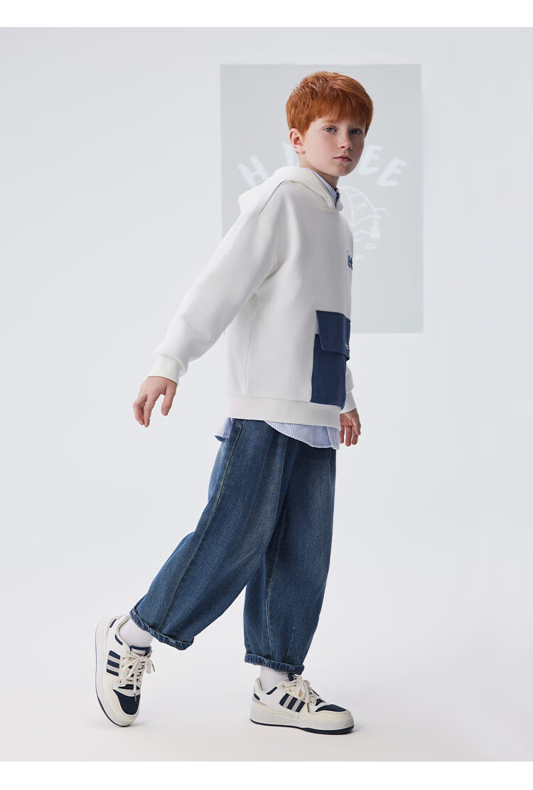Lee Kids Children's Clothing, Color Block Faux Denim Print Retro Fashion Hoodie, Sky Blue, Size 140 8