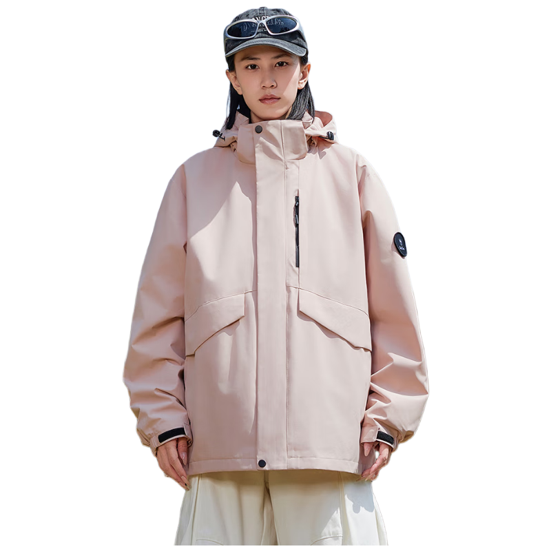 JEEP SPIRIT Three-In Jacket for Men And Women, Couples' Outdoor Hiking Wear, Casual Hooded Coat, Pink, Size S