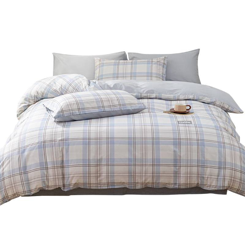 Hengyuanxiang 100% Cotton Quilt Cover Single Piece A-Class Antibacterial Blue Plaid 2*2.3m Bedding Duvet Cover