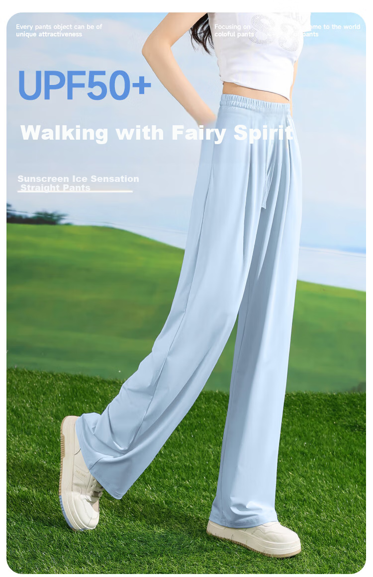 Baleno Ice-Cool Sun Protection Straight-Leg Pants for Women, Summer Lightweight UPF50+ UV-Resistant Outdoor Sports Running Cycling Wide-Leg Trousers 2