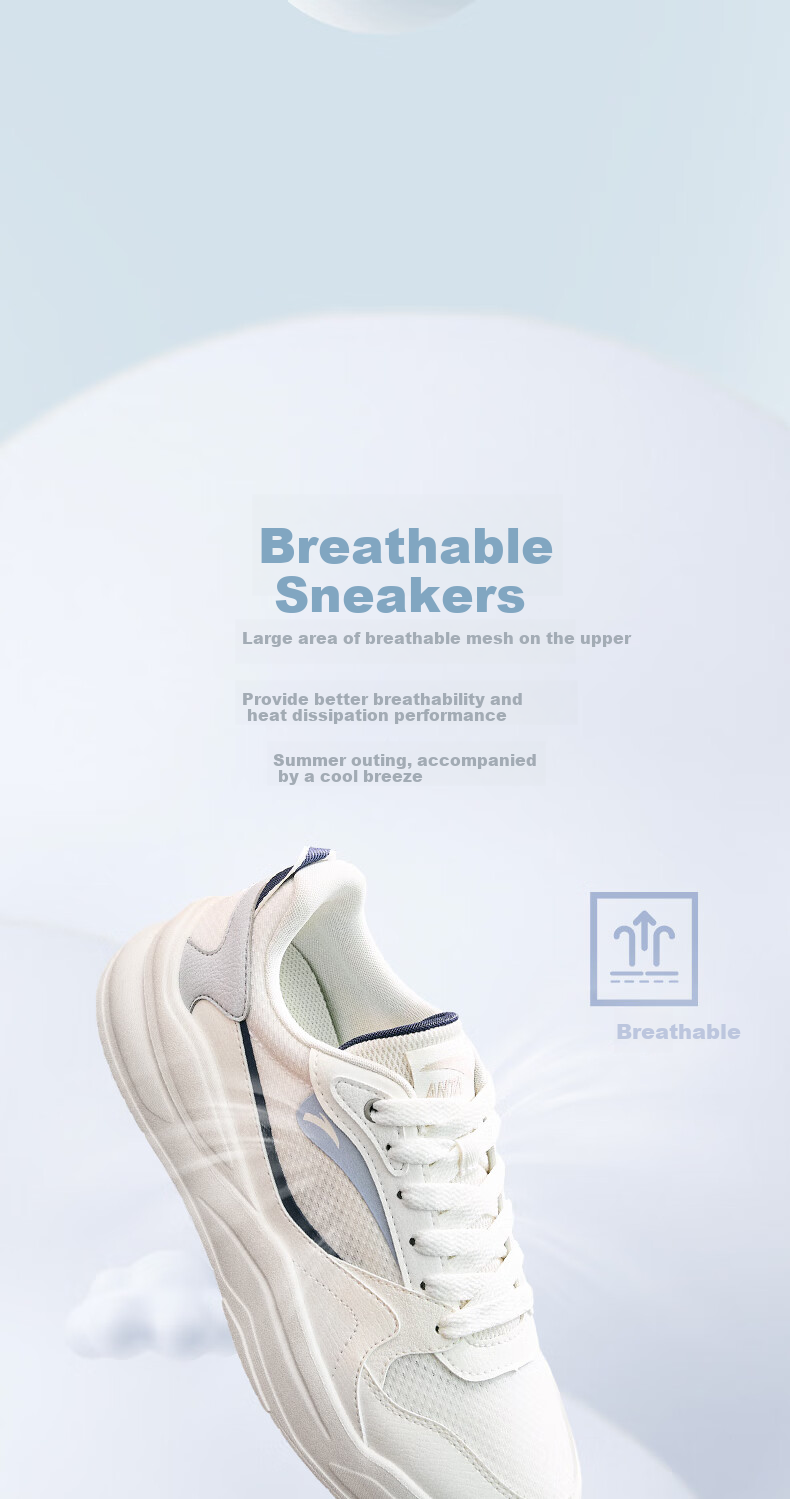 Anta Jiao Tan V1 Men's Casual Sneakers Leather Mesh Breathable Soft Thick Sole Height Increasing White Sports Shoes 4