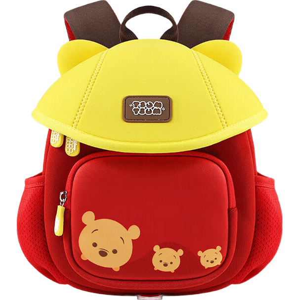 Disney Kindergarten Backpack for Boys And Girls, Cute Outdoor Shoulder Bag with Anti-Lost Design, Red And Yellow - Gift Box Editio