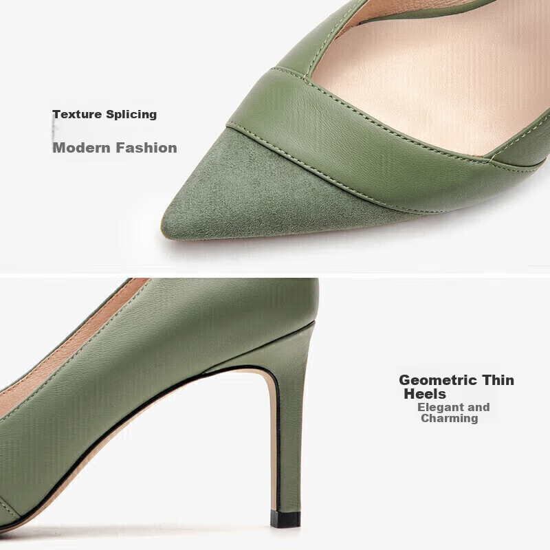 Le Saunda Spring/Summer 2026 New Commuter Elegant Pointed Toe Solid Color High Heels Women's Pumps 74002, Green GNK, Size 34