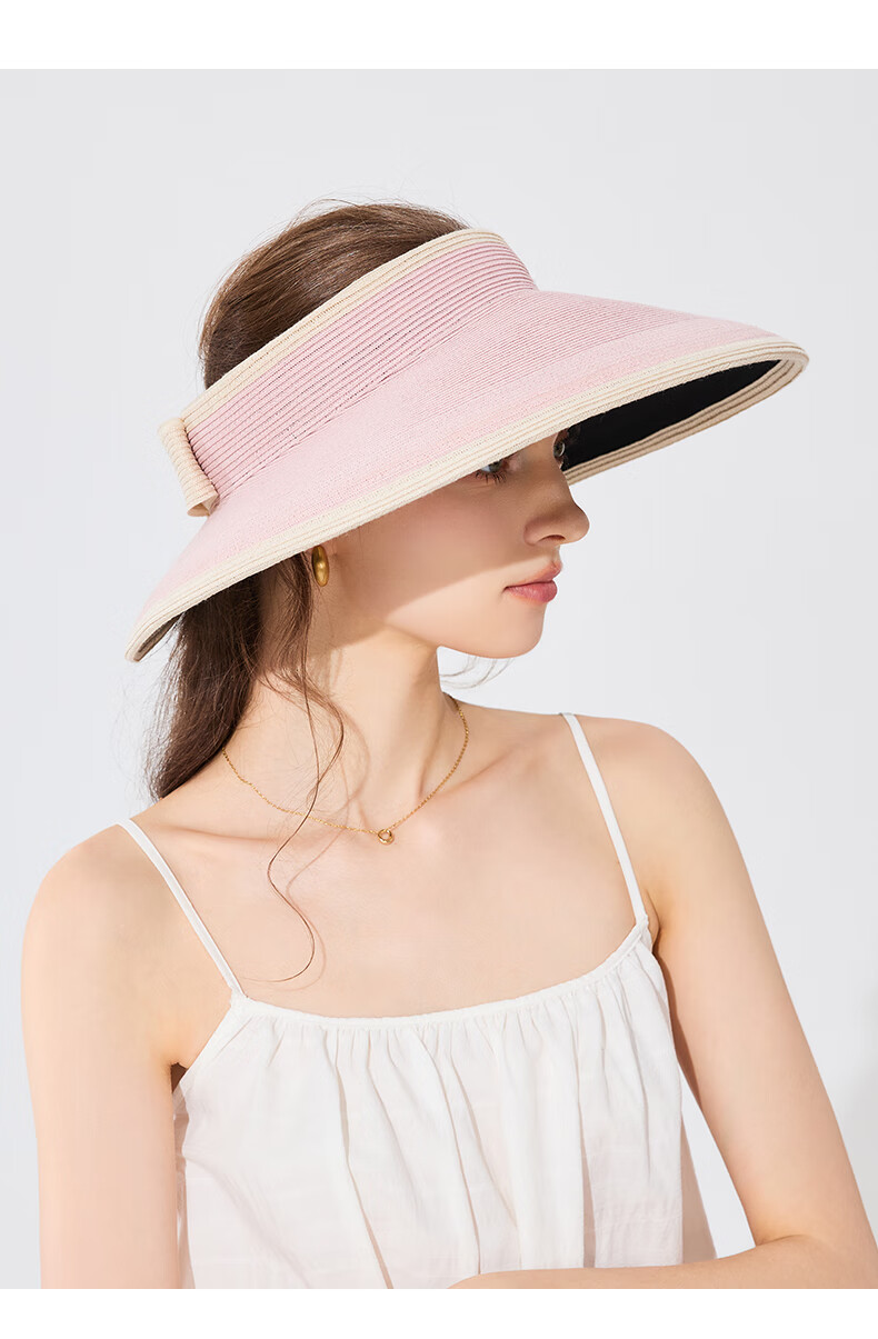 FANCET Women's Spring And Summer Japanese-Style Color-Block Hat, Black Glue Wide Brim Sun Protection Straw Hat for Travel And Vacation, Breathable Sunhat 17